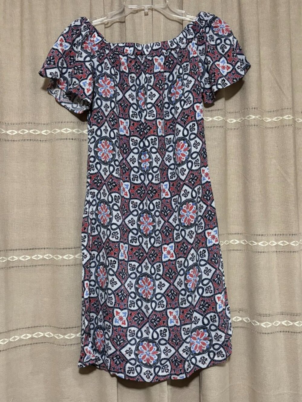 Michael Kors Mosaic Medallion Print Off the Shoulder Dress XS